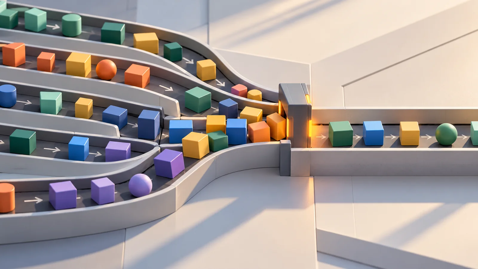 Workflow conveyor showing work building up at a bottleneck