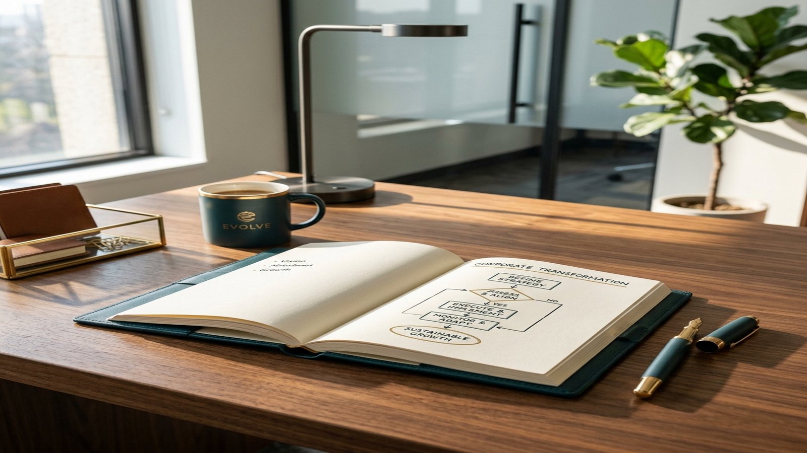 Notebook with an operating workflow sketch on a professional desk, representing small-business operating clarity.